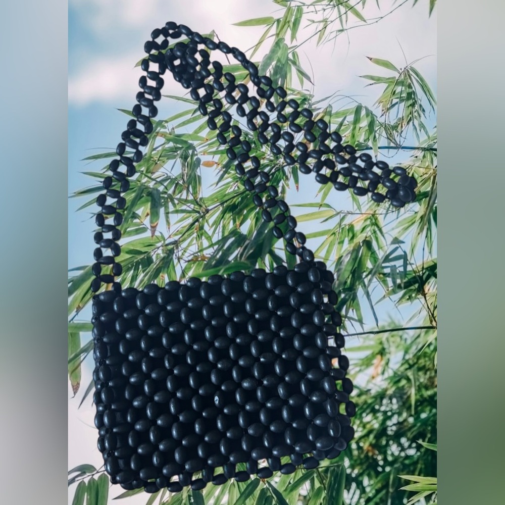 Vintage black beaded shoulder bag